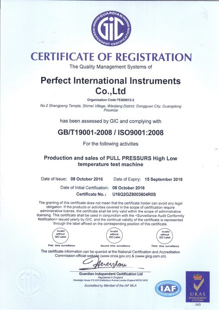 Çin Perfect International Instruments Co., Ltd Sertifikalar